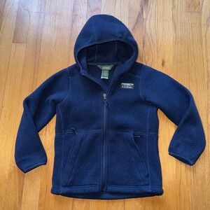 LL Bean Fleece Jacket Kids 5-6 Navy Hooded Full Zip Outdoor Hiking Warm